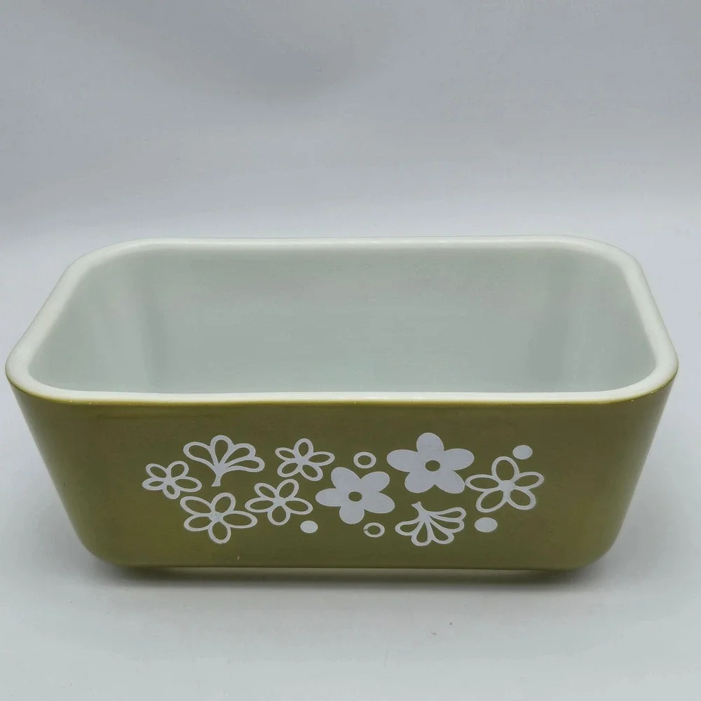 Vintage Pyrex Spring Blossom Refrigerator Dish 502 Crazy Daisy 1.5 Pt No Lid